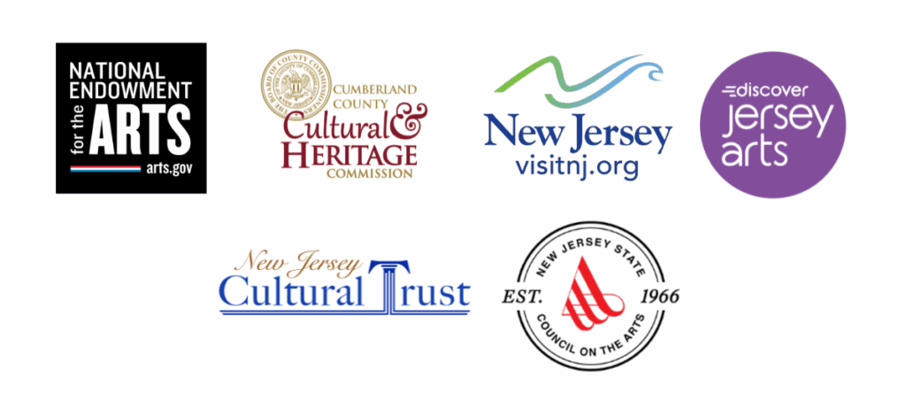 Grid displaying logos for National Endowment for the Arts, Cultural & Heritage Commission, New Jersey, discover Jersey Arts, New Jersey Cultural Trust, and New Jersey State Council on the Arts